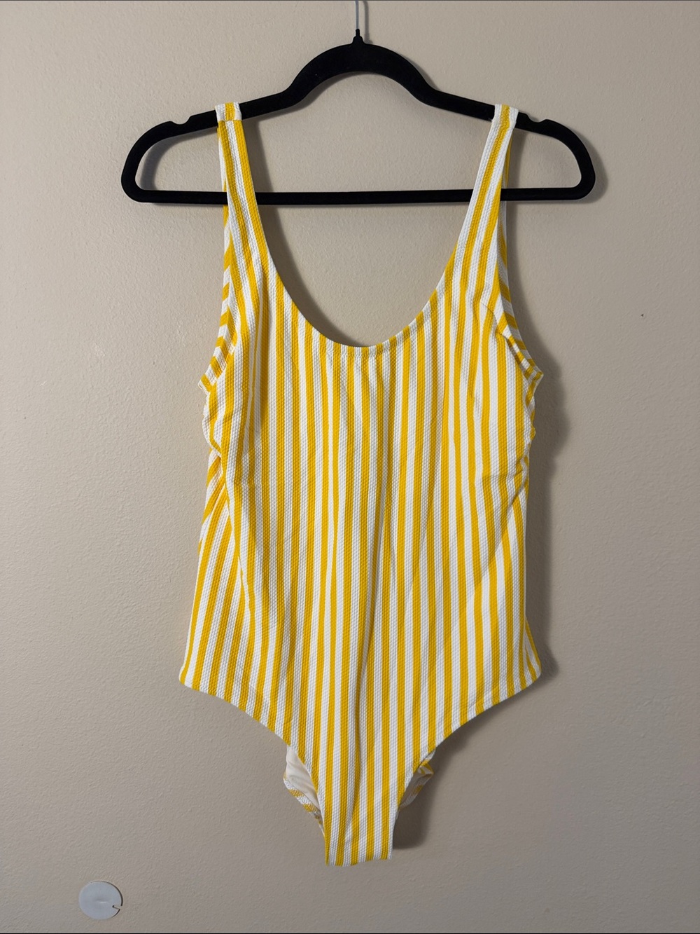 H&M Yellow And White Vertical Stripe One Piece Swimsuit Size L